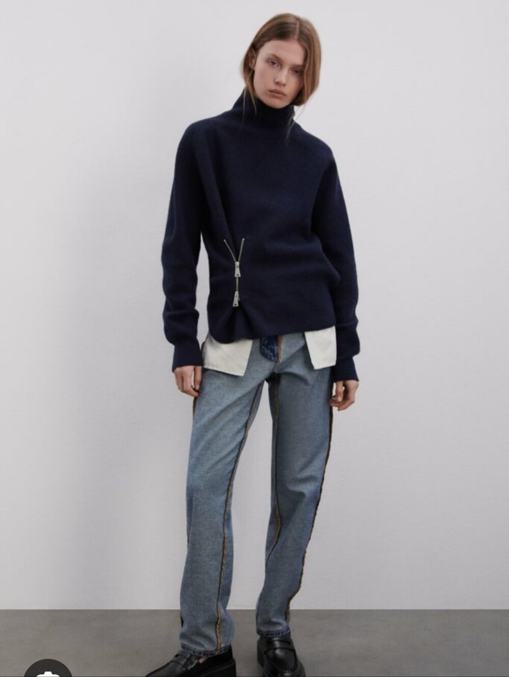 ZARA | US S Asymmetrical Wool Sweater | navy blue